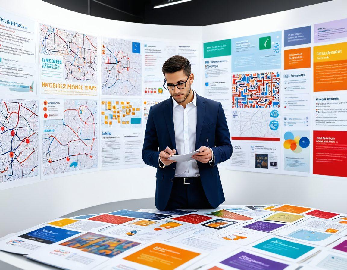 An individual confidently navigating through a maze of insurance options, holding a magnifying glass while examining colorful insurance plan brochures scattered around. In the background, a digital display of affordable plan prices and a customized map guiding the way. The setting should feel modern and tech-savvy. super-realistic. vibrant colors. white background.